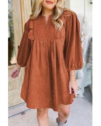 Azura Exchange - Katoenen Ribbel Keyhole Lange Mouwen Jurk - Lyst