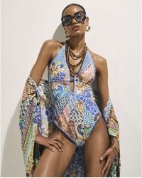 River Island - Swimsuit Metallic Abstract Print Plunge - Lyst