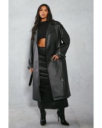 MissPap - Premium Oversized Leather Look Long Line Biker Jacket - Lyst