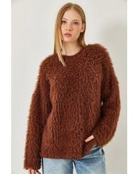Bianco Lucci - Oversized Textured Knit Sweater With Plush Detail - Lyst