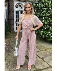 AX Paris - Wrap Top Short Sleeve Plisse Jumpsuit - Lyst