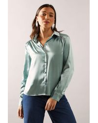 Wallis - Petite Button Front Satin Shirt - Lyst