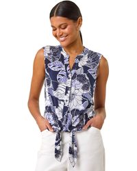 Roman - Textured Floral Tie Blouse - Lyst