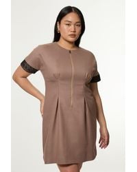 Karen Millen - Plus Size Tailored Twill Lace Mix Zip Front Mini Dress - Lyst