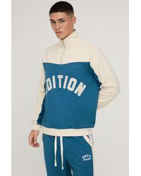 BoohooMAN - Regular Fit Applique Quarter Zip Loopback Colour Block Funnel Neck - Lyst