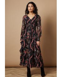 Oasis - Petite Floral Printed Ruffle Detail Shirred Waist Midaxi Dress - Lyst