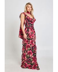 Boohoo - Floral Ruffle Detail Maxi Dress With Scarf - Lyst