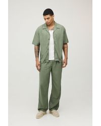 BoohooMAN - Holiday Linen Blend Oversized Shirt & Relaxed Trouser Set - Lyst