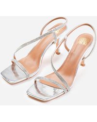 Where's That From - Wheres 'Amanda' Crystal Cross Foot Strap Mid Heels - Lyst