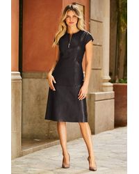 Sosandar - Luxury Leather Zip Front Fit & Flare Dress - Lyst