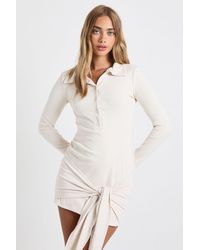 Boohoo - Ultra Soft Touch Ruched Button Down Wrap Shirt Dress - Lyst