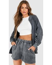 Boohoo - Acid Wash Bomber Zip Through Short Tracksuit - Lyst