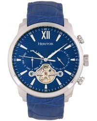 Heritor - Arthur Semi-Skeleton Leather-Band Watch W/ Day/Date - Lyst