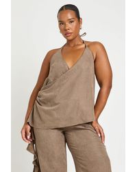 Boohoo - Plus Peached Halter Neck Tie Ruffle Side Detail Top - Lyst