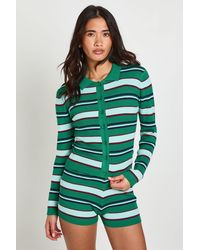 Boohoo - Rib Knit Stripe Cardigan And Mini Short Co-Ord - Lyst