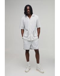 BoohooMAN - Tall Windowpane Check Blanket Stitch Oversized Short Sleeve Shirt & Baggy Set - Lyst