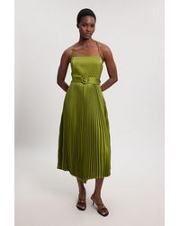 Karen Millen - Satin Pleated Woven Midi Dress - Lyst