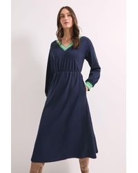 PRINCIPLES - Rib Contrast Detail V Neck Midi Dress Viscose - Lyst