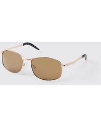 BoohooMAN - Lens Rectangle Sunglasses Brass - Lyst