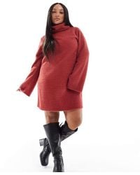 ASOS - Design Supersoft Fluffy Roll Neck Mini Jumper Dress Rust - Lyst