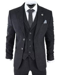 TruClothing - Zwart 3-delig Tweed Pak Peaky Blinders 1920s Gatsby Klassieke Pasvorm - Lyst