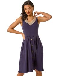 Roman - Contrast V-Neck Stretch Midi Dress - Lyst