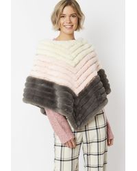 Jayley - Faux Fur Suede Striped Poncho - Lyst