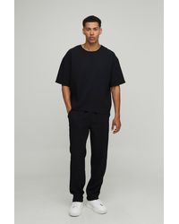 BoohooMAN - Oversized Boxy Pleated T-shirt And Regular Fit Open Cuff Jogger Set - Lyst