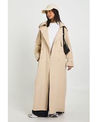 Boohoo - Petite Peached Oversized Double Breast Trench Coat - Lyst