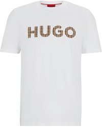 HUGO - Houndstooth Logo Regular-fit T-shirt In Wit - Lyst