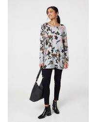 Izabel London - Floral Wide Neck Relaxed Long Sleeve Top - Lyst