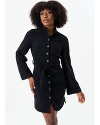Gini London - Schwarzes Cord-Hemdkleid Mit Knopfleiste Und Gürtel - Lyst