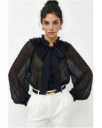 Bianco Lucci - Button-Up Crepe Blouse With Bow Detail - Lyst