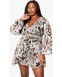 Boohoo - Plus Animal Print Mesh Ruffle Skater Dress - Lyst