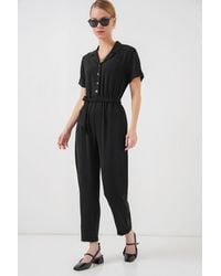 Bigdart - Solid Woven Shirt-Collar Jumpsuit With Bow Detail - Lyst