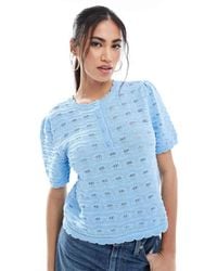 Vero Moda - Short Sleeved Crochet Top With Buttons - Lyst