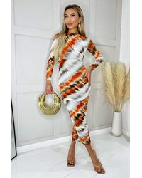 AX Paris - And Abstract Print Mesh Long Sleeve Bodycon Midi Dress - Lyst