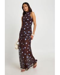 Boohoo - Tonal Polka Dot Ruched Bodice Maxi Dress - Lyst