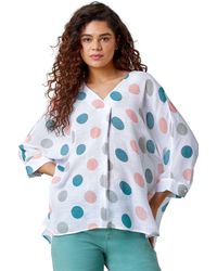 Roman - Polka Dot Print Pleat Front Top - Lyst
