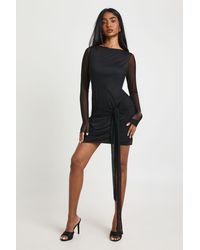 Boohoo - Knot Detail Long Sleeve Mini Dress - Lyst