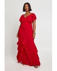 Boohoo - Plus Chiffon Ruffle Angel Sleeve Maxi Dress - Lyst
