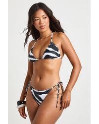 Boohoo - Zebra Print Triangle Bikini Top And Tie Side Bottom Set - Lyst