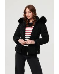 Izabel London - Faux Fur Trim Hooded Zip-Up Jacket - Lyst