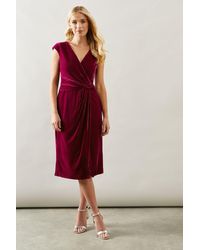 Wallis - Petite Occasion Velvet Twist Pencil Dress - Lyst