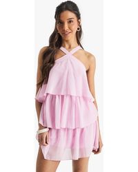 Boohoo - Chiffon Halterneck Layered Mini Dress - Lyst