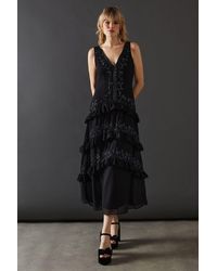 Warehouse - Premium Embellished Ruffle Tier Sequin Midi Dress - Lyst