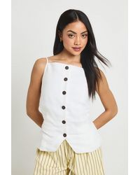 Boohoo - Linen Look Button Down Belted Waistcoat - Lyst