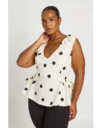 Boohoo - Plus Poplin Polka Dot Peplum Top - Lyst