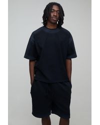 BoohooMAN - Oversized Shrunken Spray Seam Wash T-Shirt & Shorts Set - Lyst