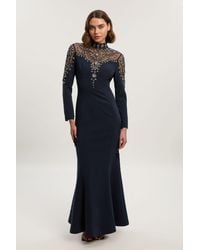 Karen Millen - Premium Crystal Embellished Woven Maxi Dress - Lyst